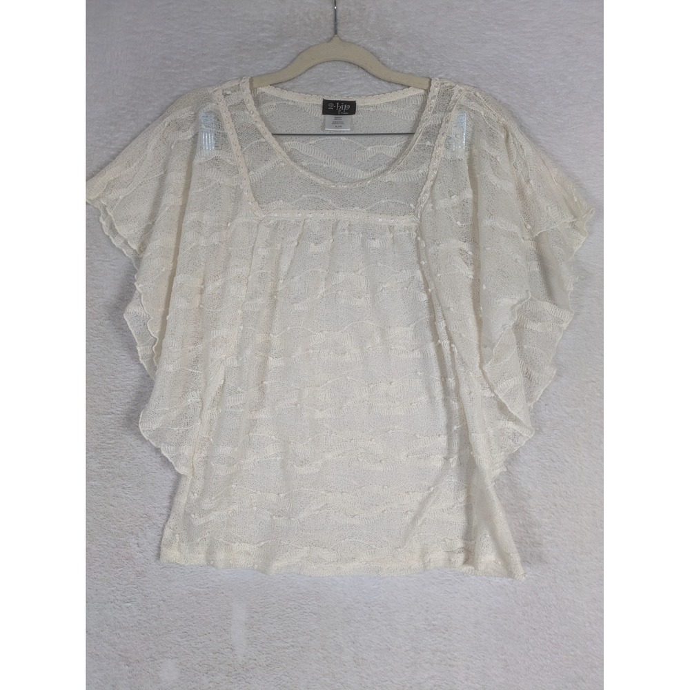 2-hip Flutter Sleeve Top Women's XL Cream Textured Knit Square Neck Boho